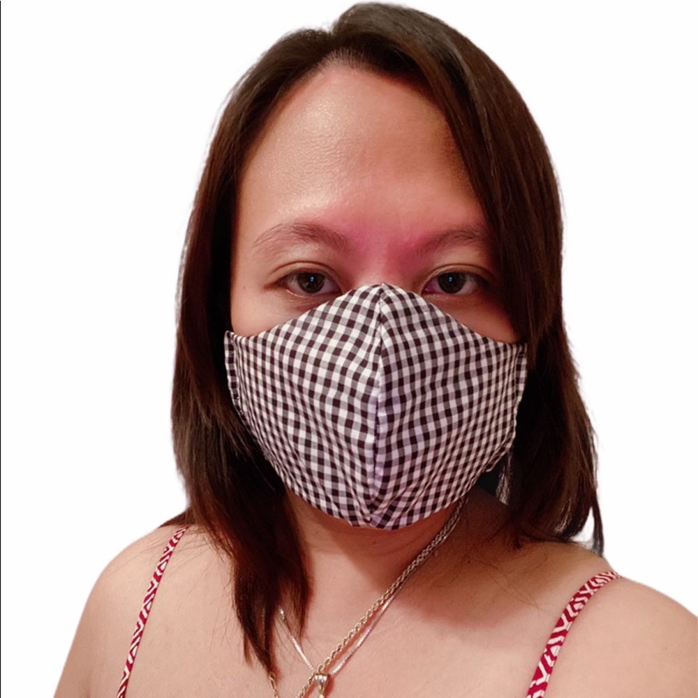 100% Cotton 3 Layers Gingham Print Adult Facemask - Picture 4 of 7